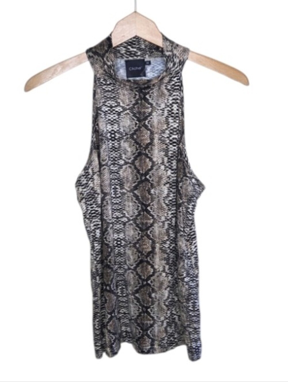 Cliche Brown Black Snakeskin Print Mockneck Sleeveless Top Size Medium
